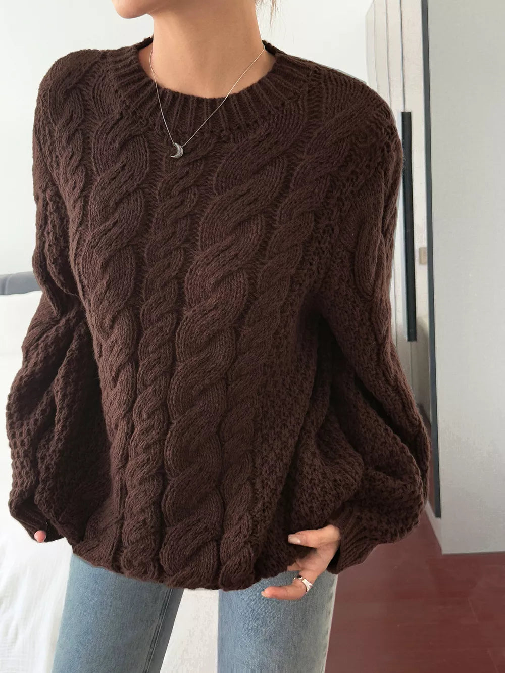 Cable Knit Round Neck Sweater