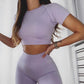Seamless yoga set for women: short-sleeve top and high-waisted leggings – Essentiafy