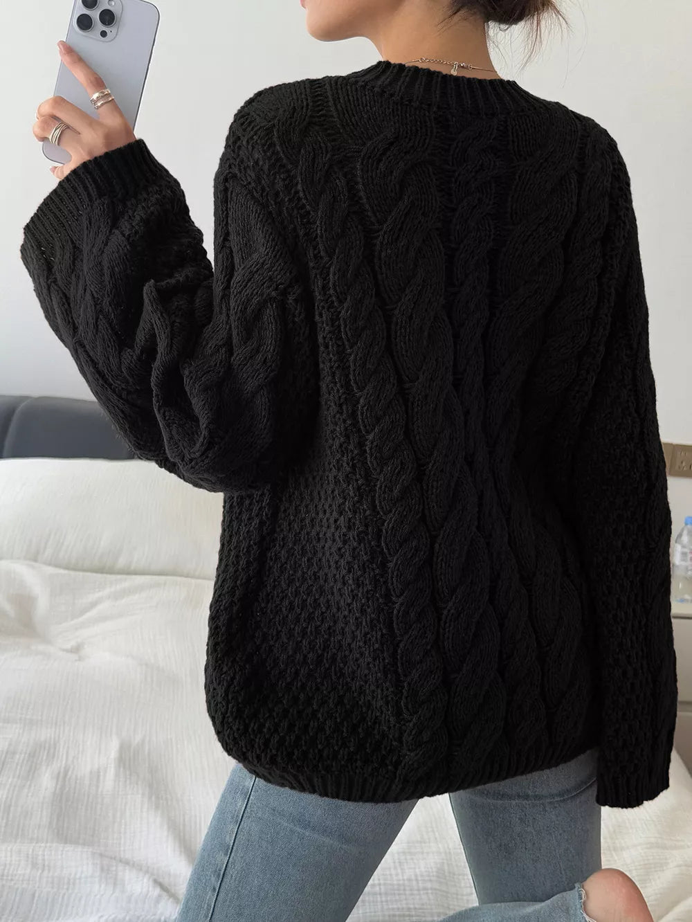Cable Knit Round Neck Sweater
