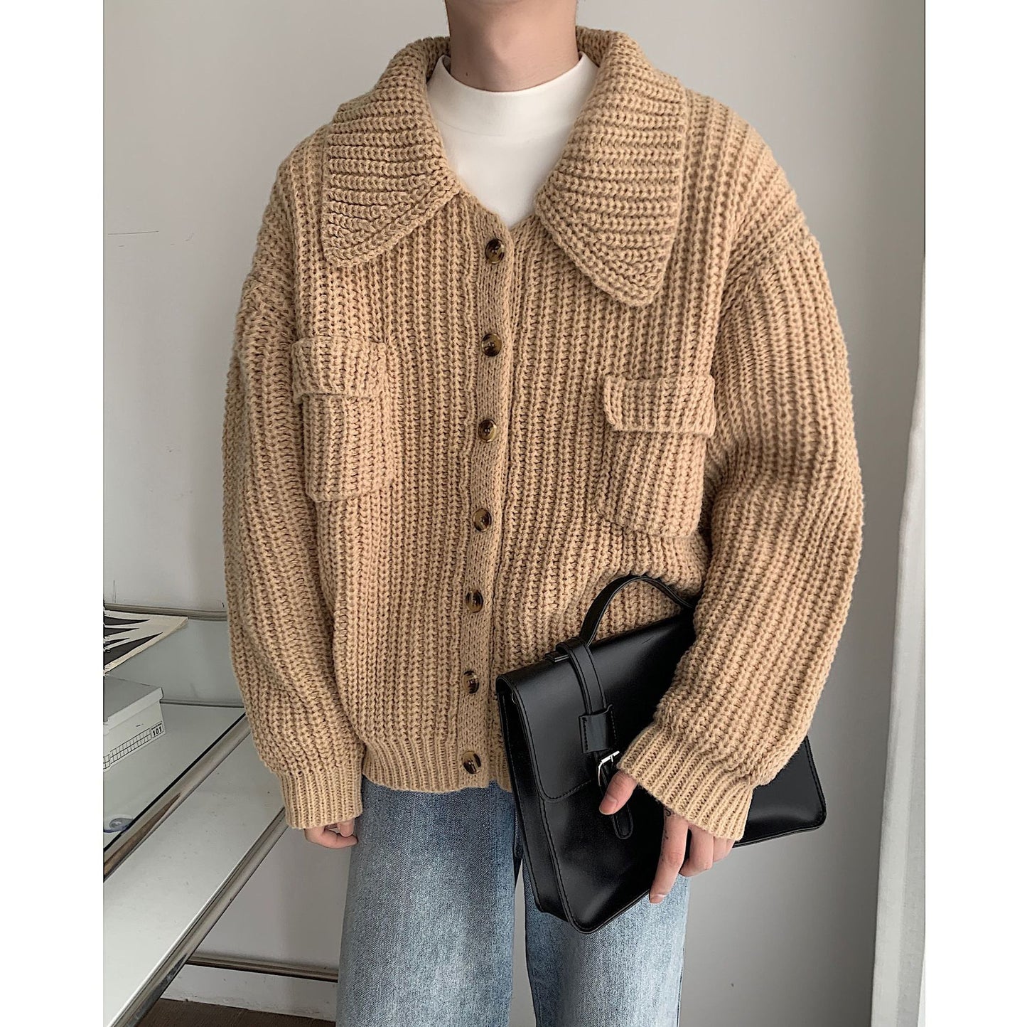 Men's Loose Cardigan Winter Lapel Single-breasted Sweater