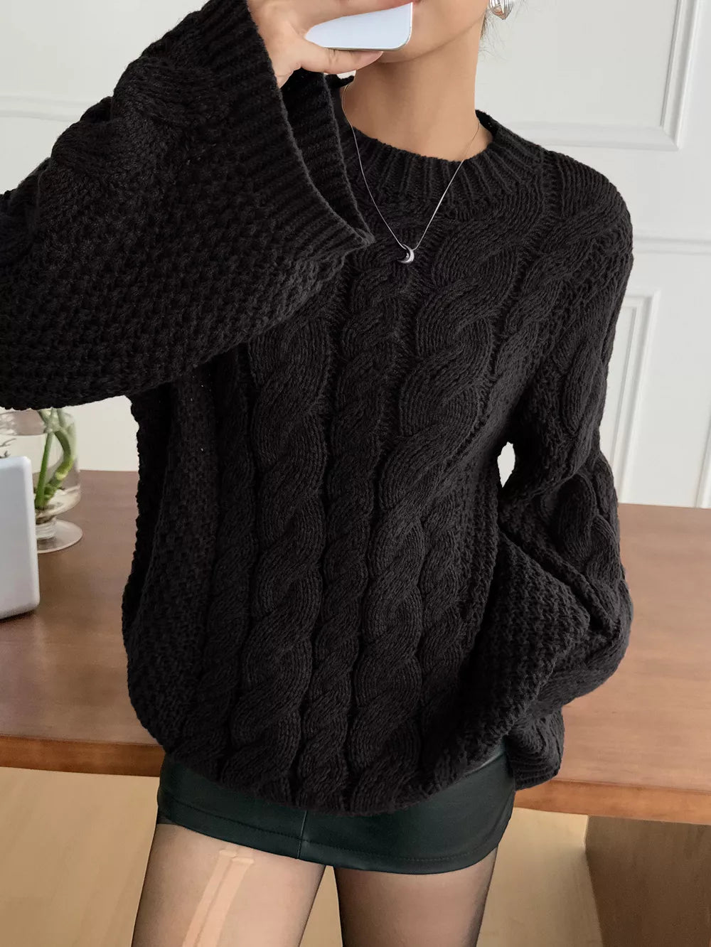 Cable Knit Round Neck Sweater