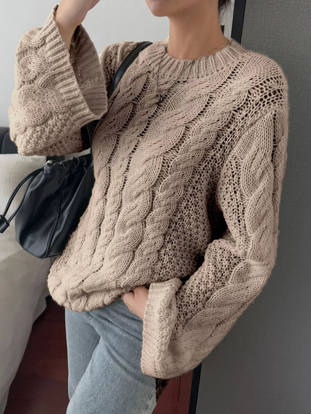 Cable Knit Round Neck Sweater