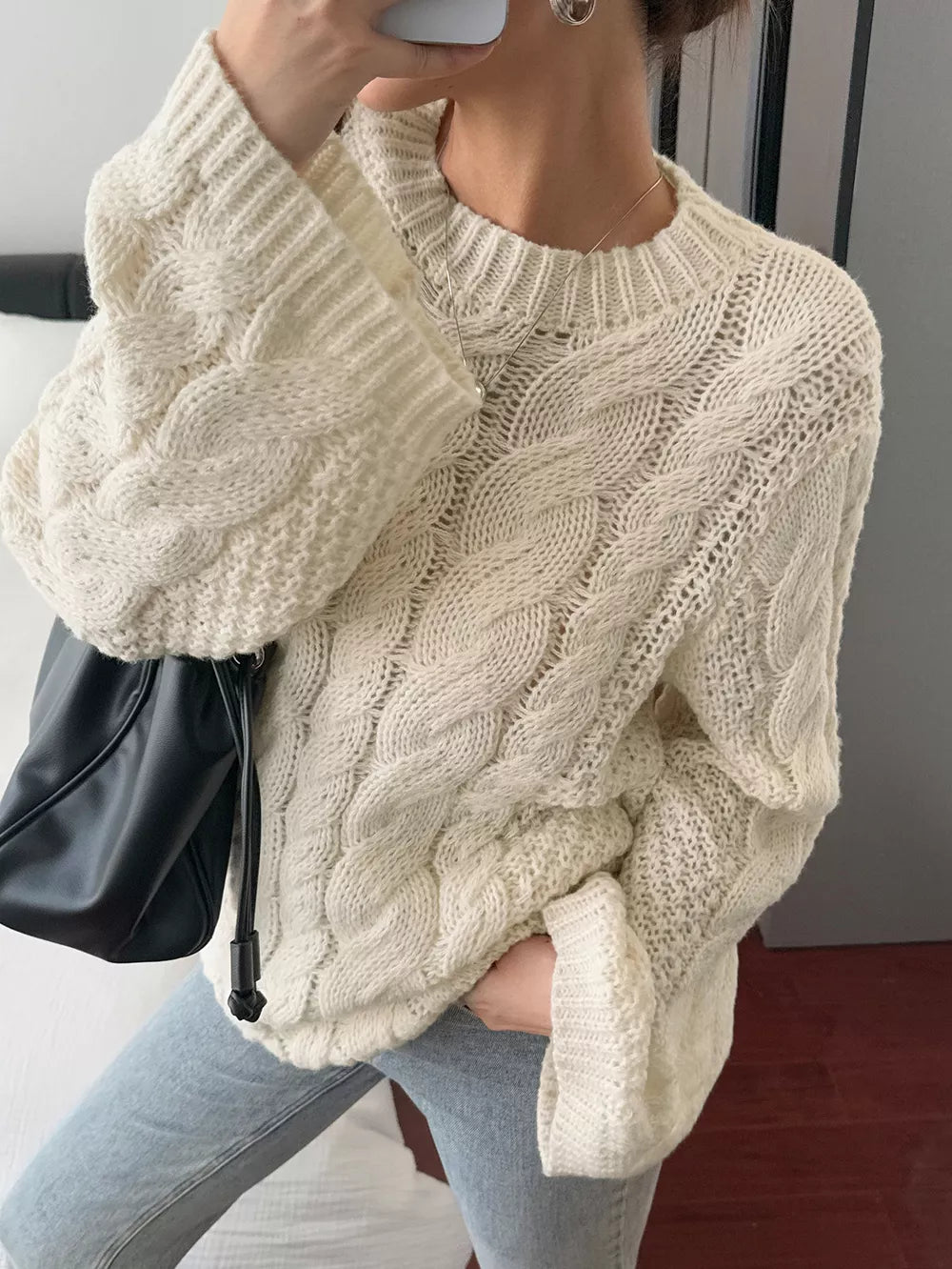 Cable Knit Round Neck Sweater