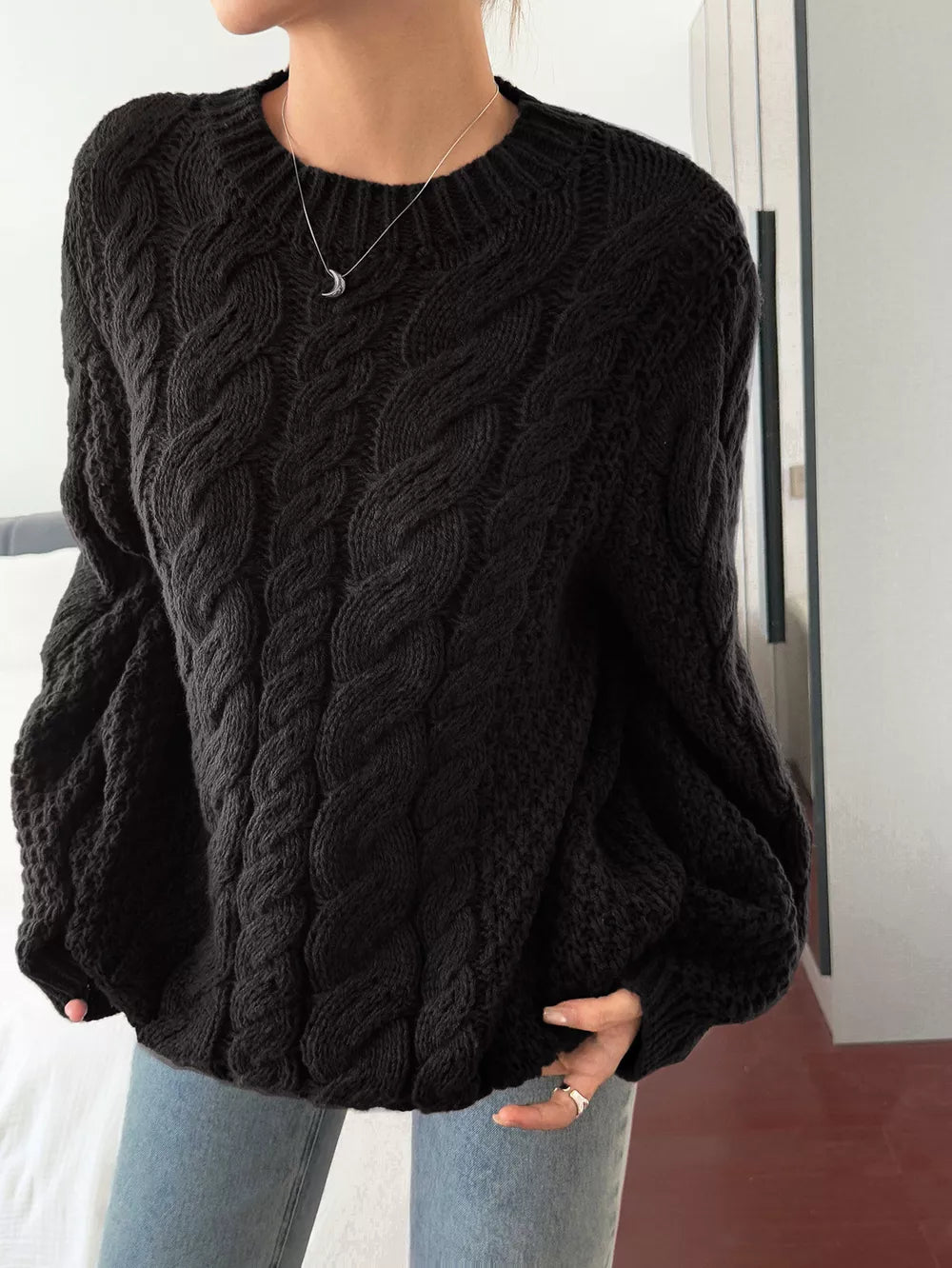 Cable Knit Round Neck Sweater