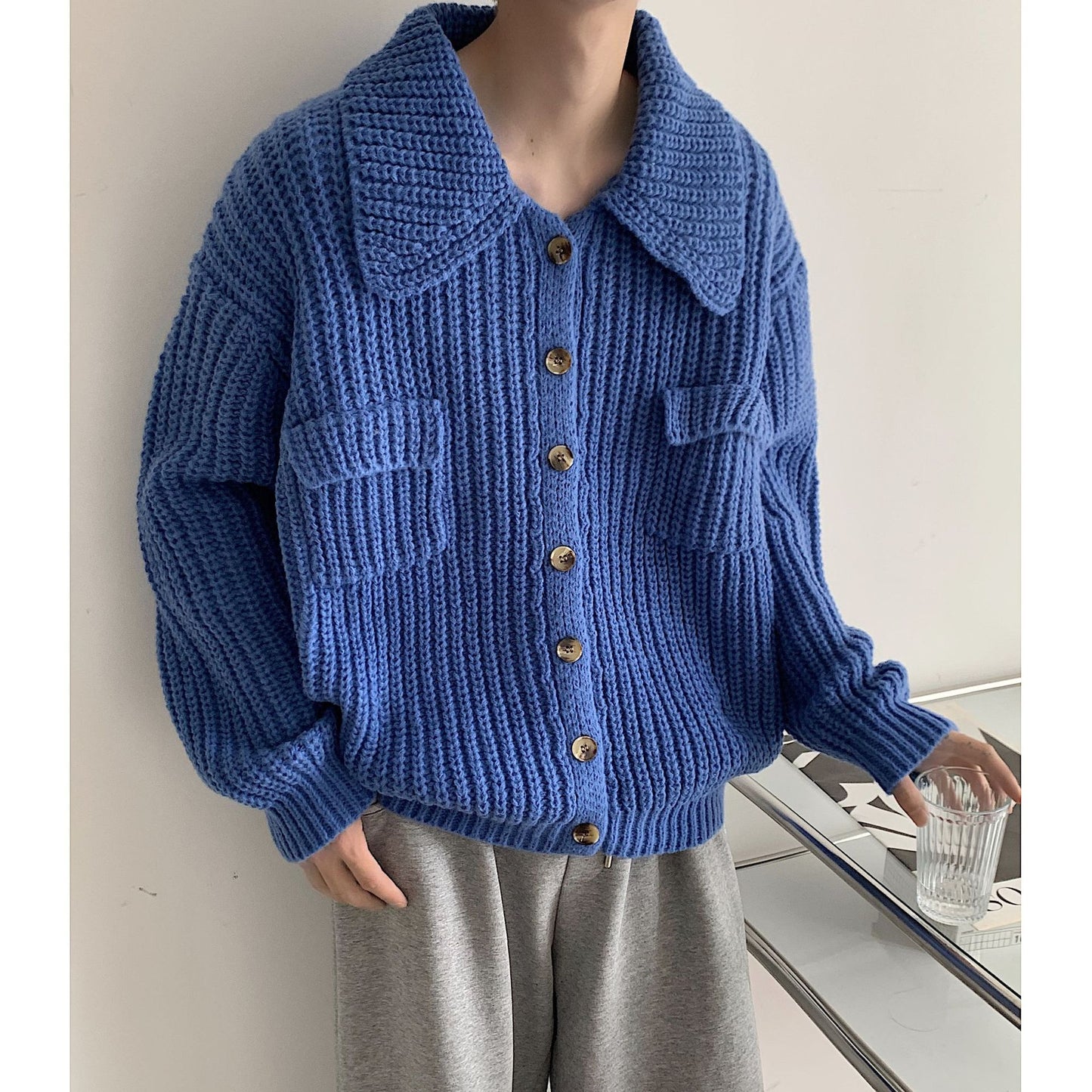 Men's Loose Cardigan Winter Lapel Single-breasted Sweater