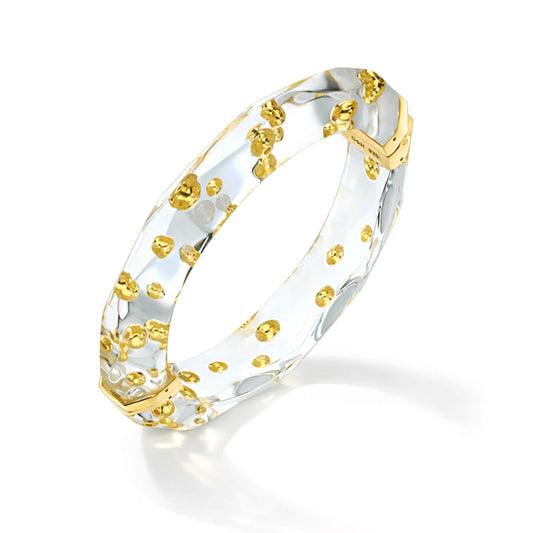Thin Clear Faceted Lucite Bangle with Gold Beads